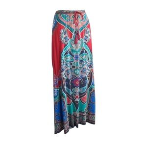 FLYING TOMATO Boho skirt, maxi colorful hippie mandala print elastic waist L